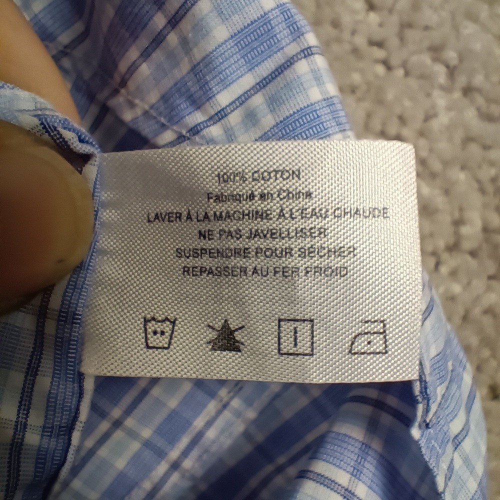 David Donahue 17 32/33 Mens Blue White Plaid Cotton Button Down Dress Shirt - Picture 9 of 11